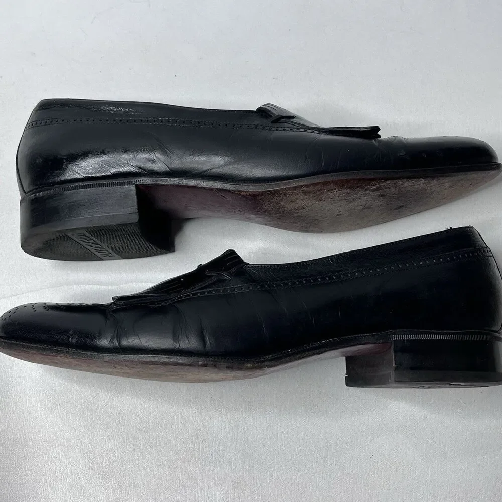 Vintage Florsheim Black Leather Kiltie Fringe Wingtip  Loafers Mens Size 10.5 D